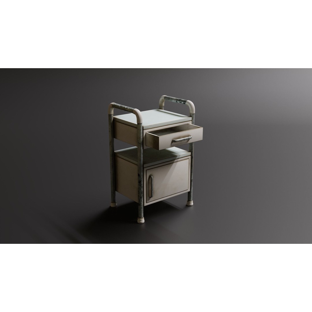 Hospital Bed 3D Model – Low Poly Medical Divider & Nightstand, FBX - View 5