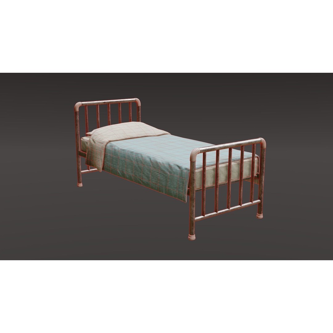 Hospital Bed 3D Model – Low Poly Medical Divider & Nightstand, FBX - View 6