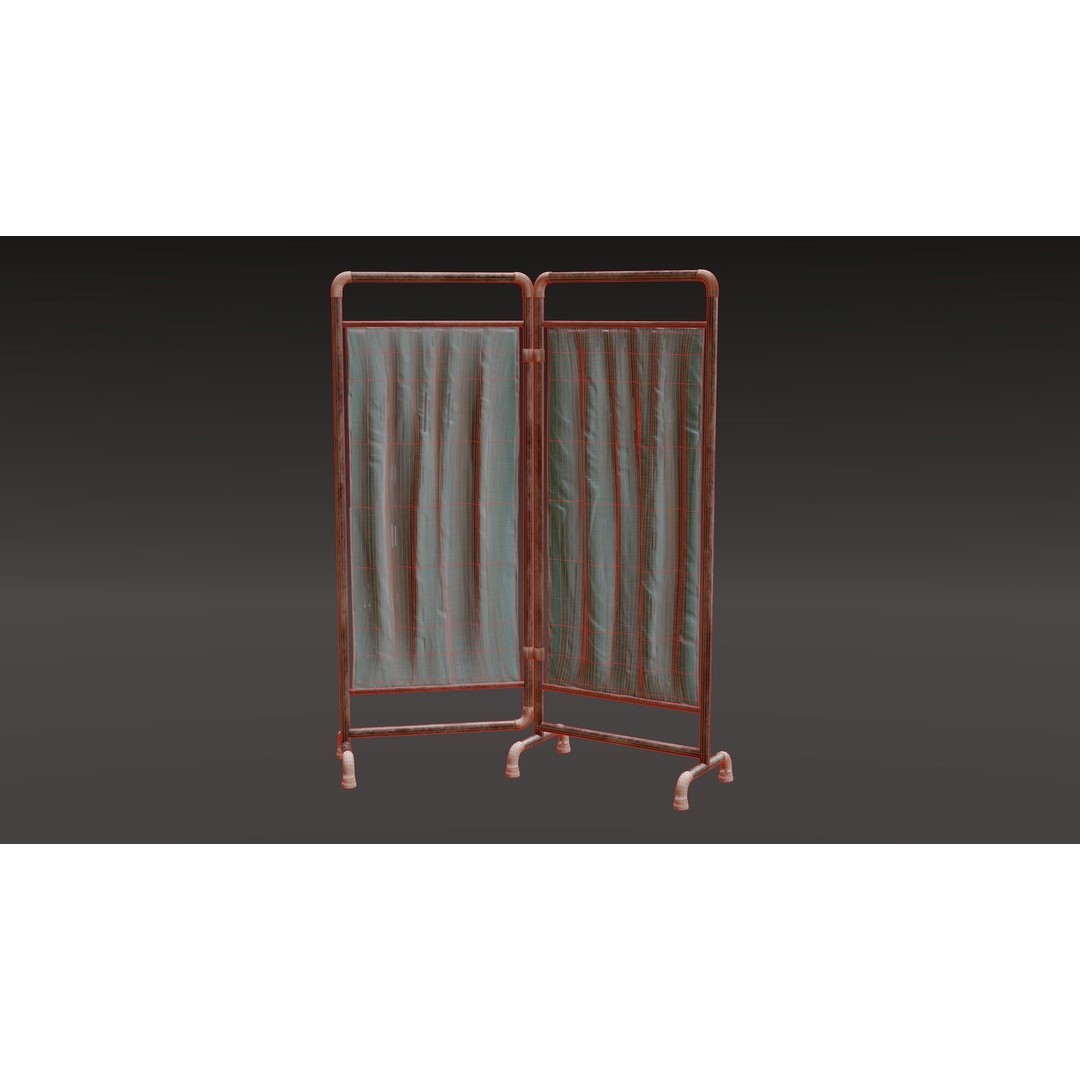 Hospital Bed 3D Model – Low Poly Medical Divider & Nightstand, FBX - View 7