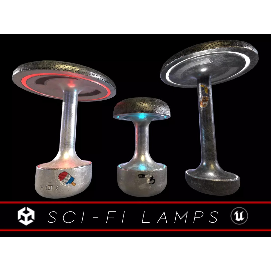 Sci-Fi Lamps 3D Model – Low-Poly PBR Asset, FBX & OBJ Formats - View 2