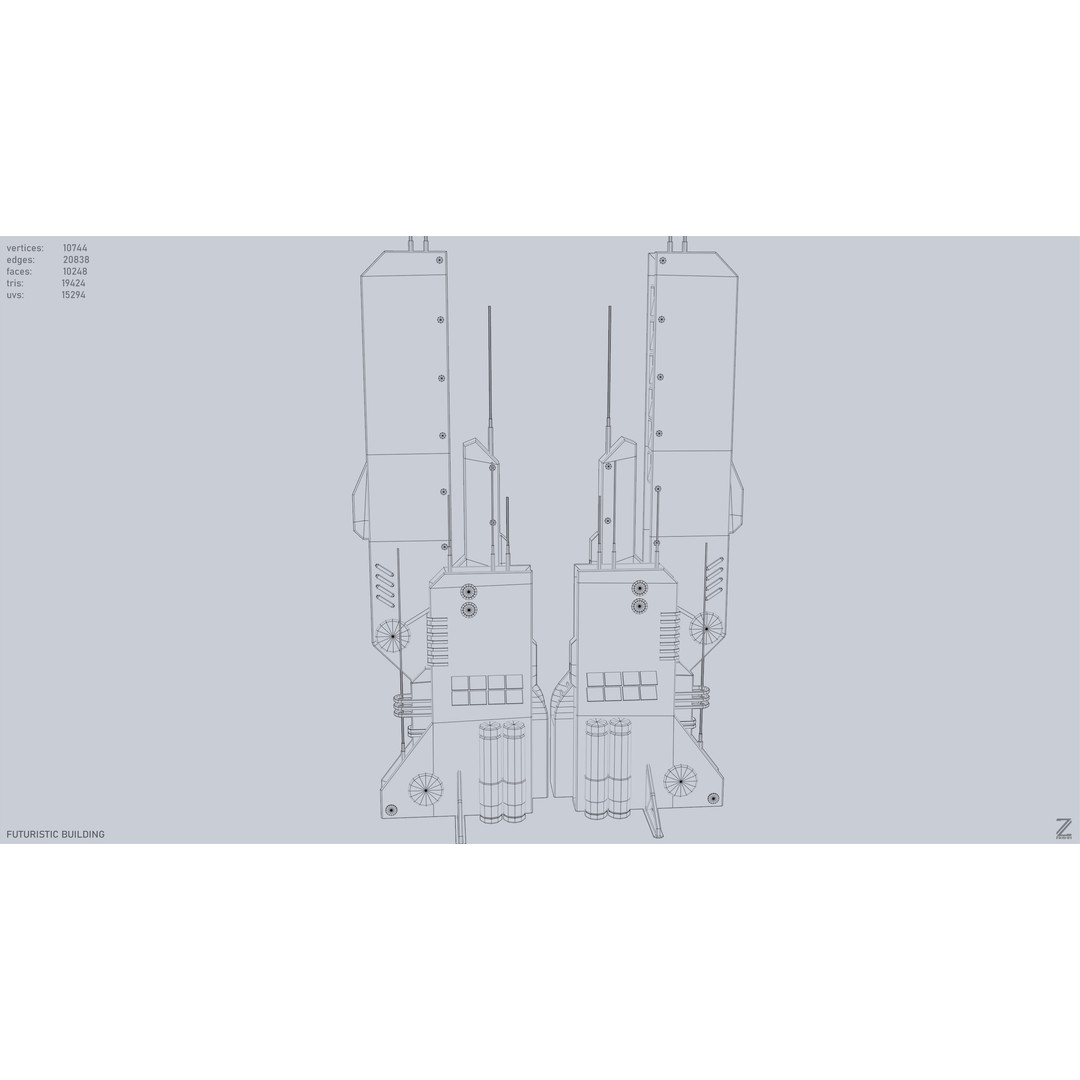 Futuristic Building 3D Model – Low Poly Sci-Fi Architecture, FBX - View 13
