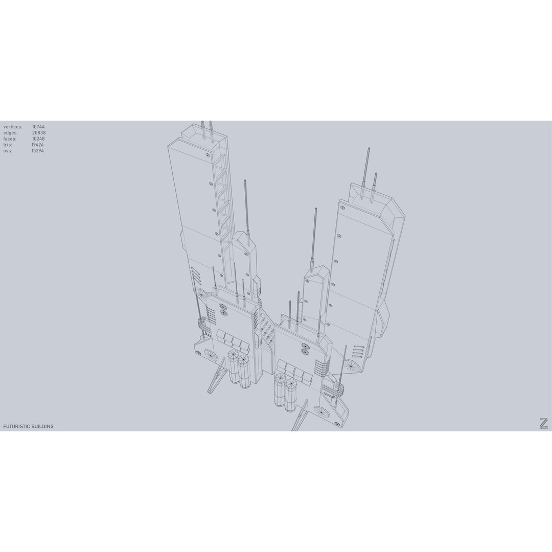 Futuristic Building 3D Model – Low Poly Sci-Fi Architecture, FBX - View 14