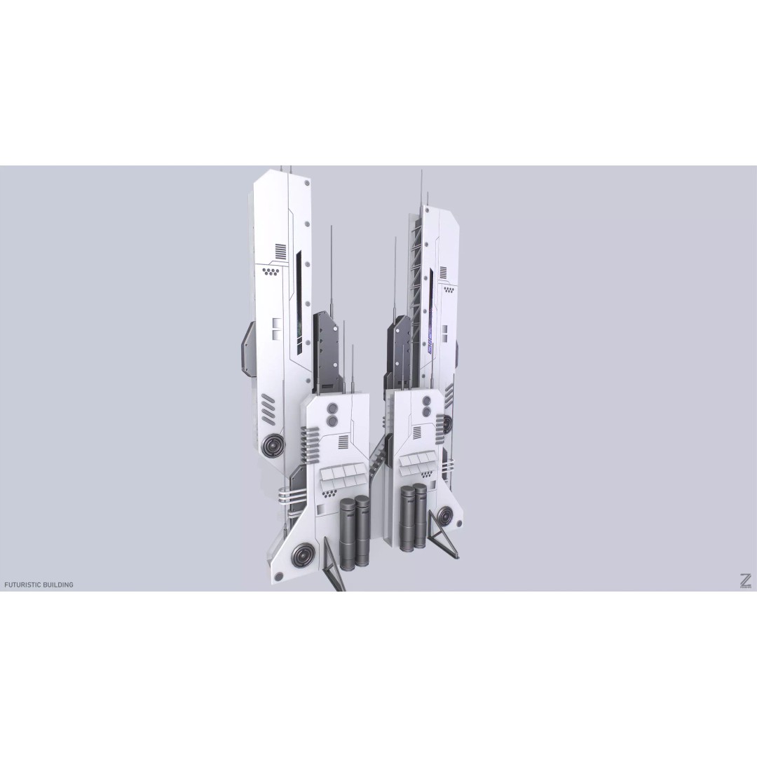 Futuristic Building 3D Model – Low Poly Sci-Fi Architecture, FBX - View 2