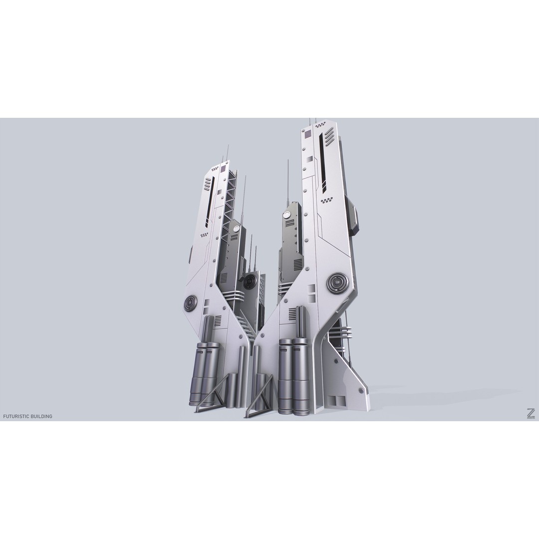 Futuristic Building 3D Model – Low Poly Sci-Fi Architecture, FBX - View 3