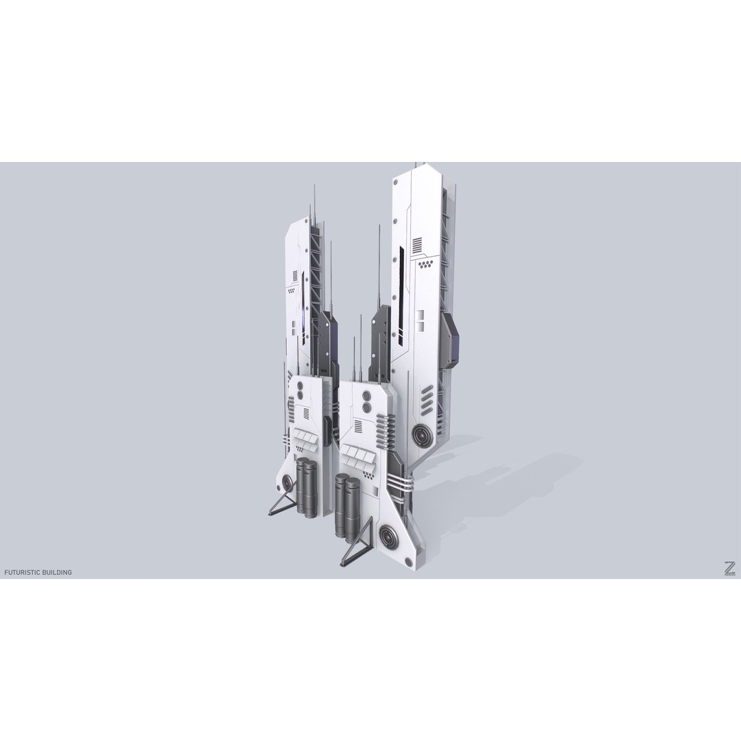 Futuristic Building 3D Model – Low Poly Sci-Fi Architecture, FBX - View 6