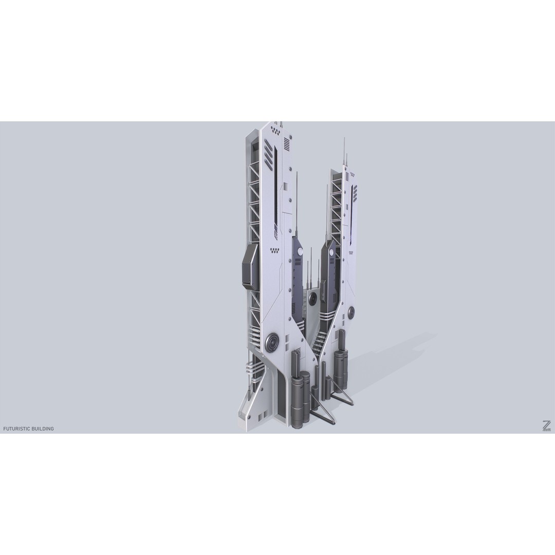 Futuristic Building 3D Model – Low Poly Sci-Fi Architecture, FBX - View 7