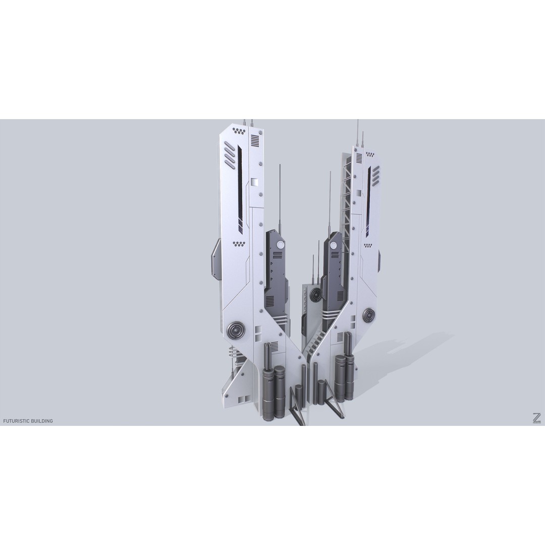 Futuristic Building 3D Model – Low Poly Sci-Fi Architecture, FBX - View 8