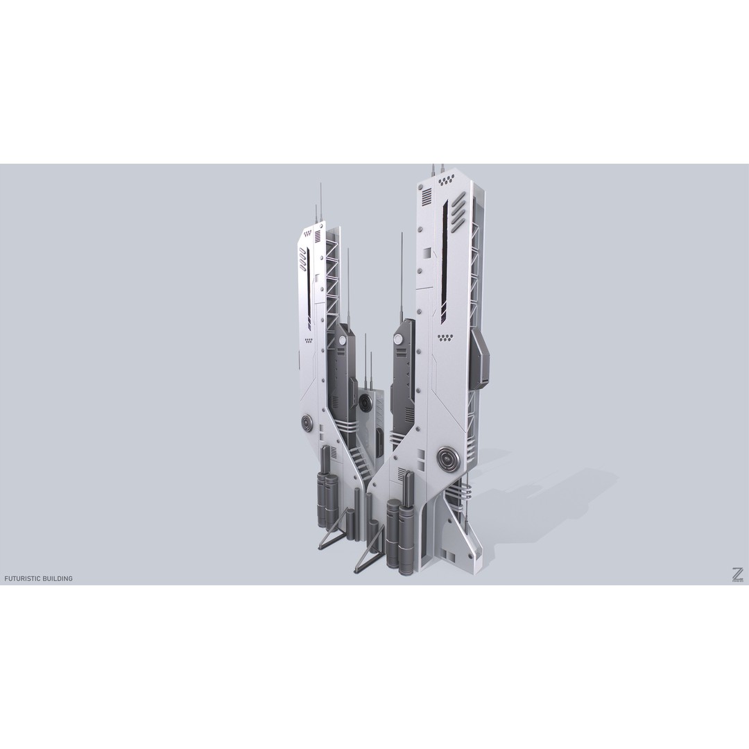 Futuristic Building 3D Model – Low Poly Sci-Fi Architecture, FBX - View 9