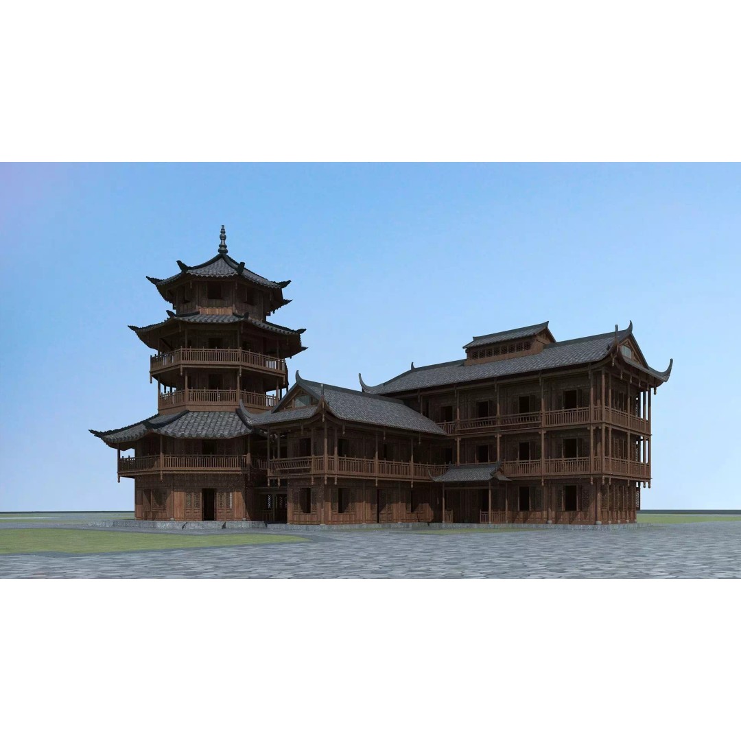 Ancient Chinese Architecture 3D Model – Detailed Pagoda Design, FBX - View 2