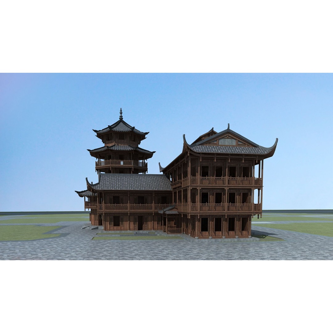 Ancient Chinese Architecture 3D Model – Detailed Pagoda Design, FBX - View 3