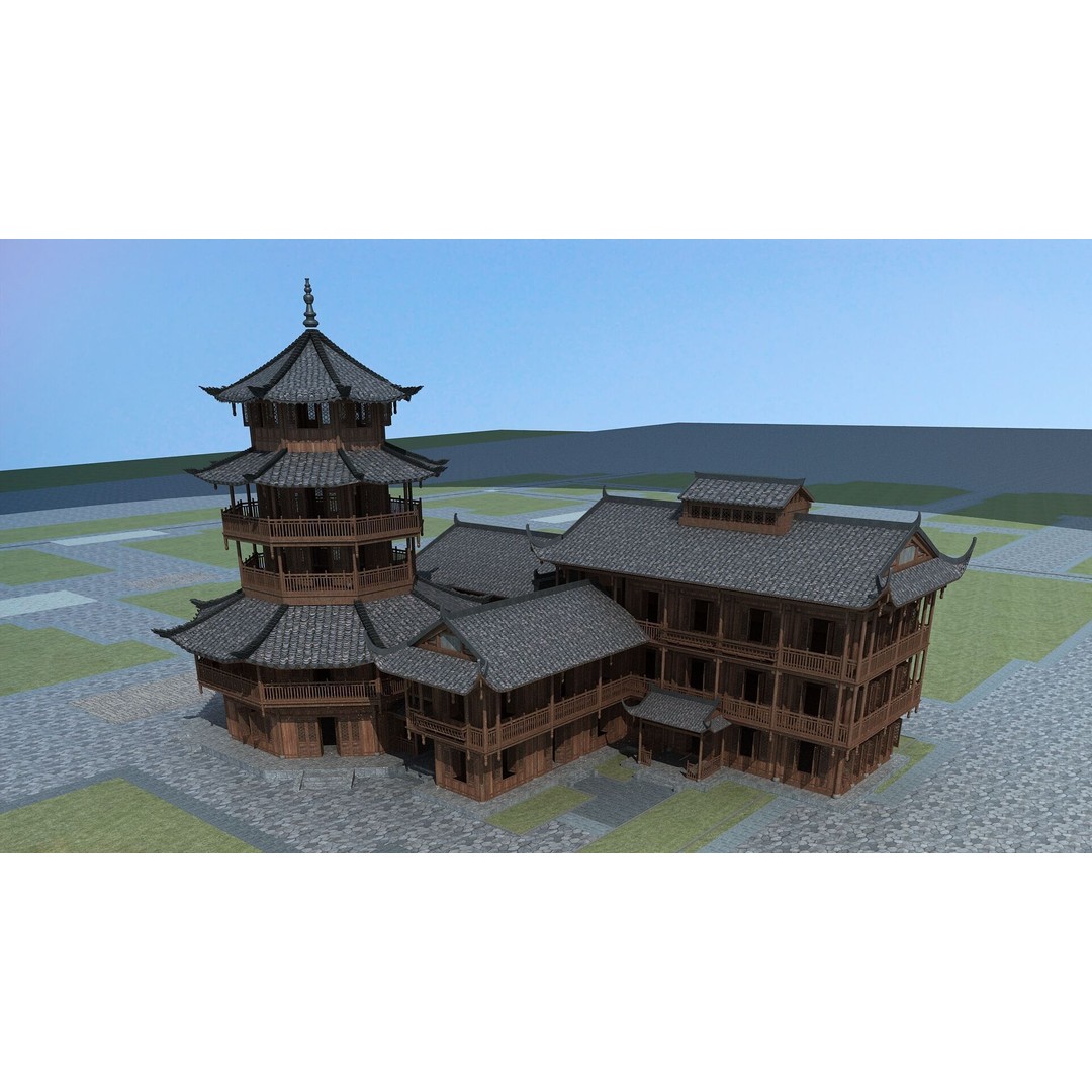 Ancient Chinese Architecture 3D Model – Detailed Pagoda Design, FBX - View 4