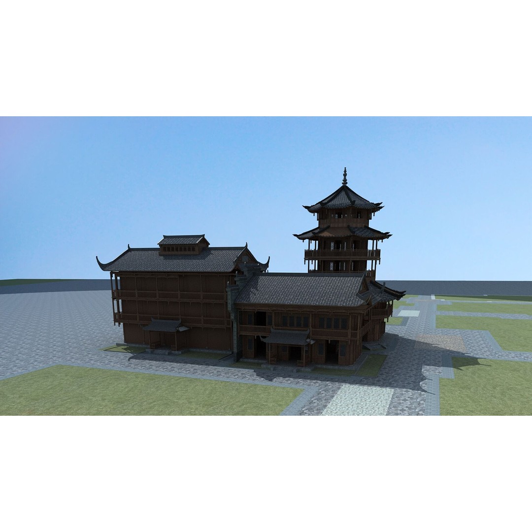 Ancient Chinese Architecture 3D Model – Detailed Pagoda Design, FBX - View 5
