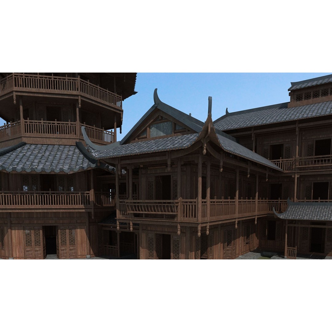 Ancient Chinese Architecture 3D Model – Detailed Pagoda Design, FBX - View 6