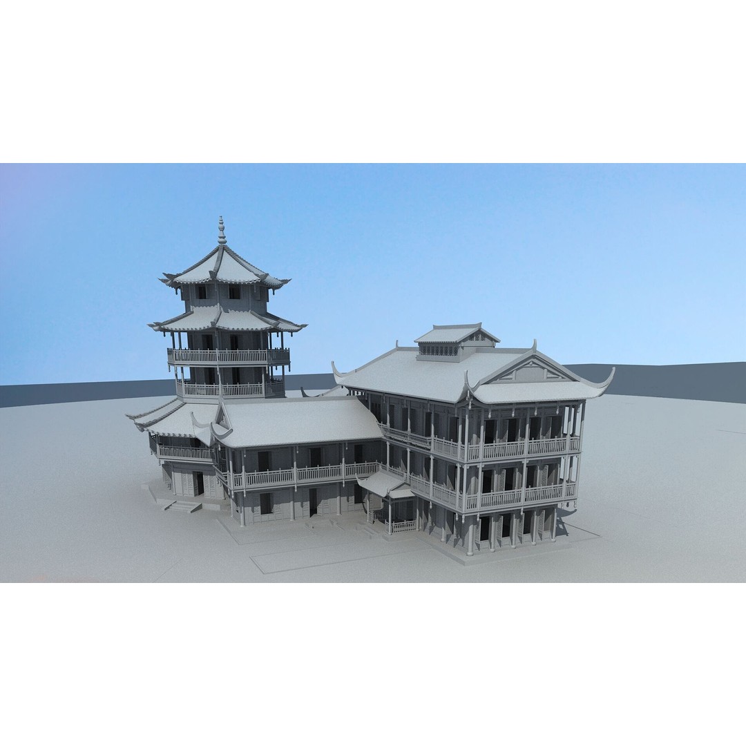 Ancient Chinese Architecture 3D Model – Detailed Pagoda Design, FBX - View 9
