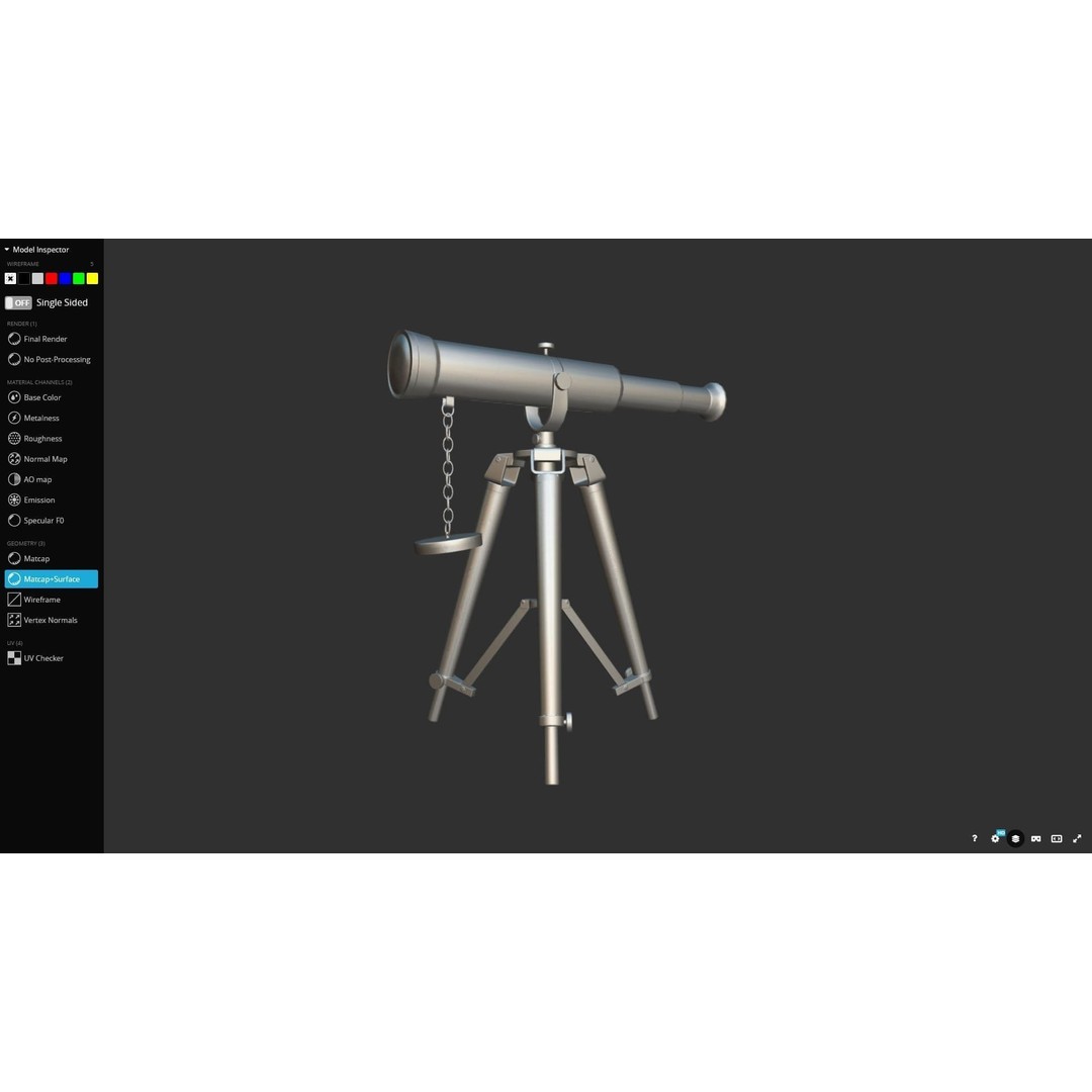 Ancient Telescope 3D Model – Low Poly Game Ready Asset, FBX, OBJ - View 10