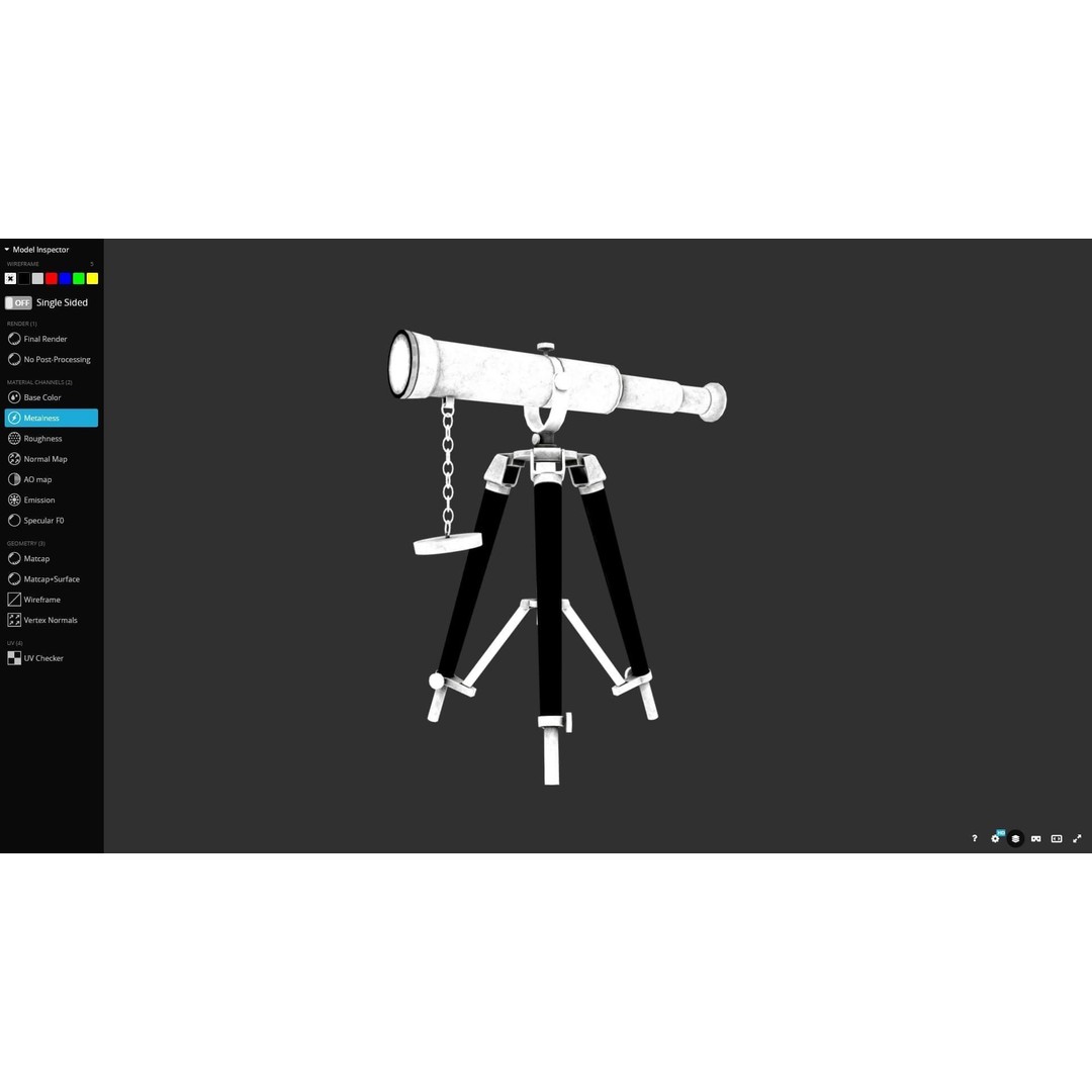 Ancient Telescope 3D Model – Low Poly Game Ready Asset, FBX, OBJ - View 11