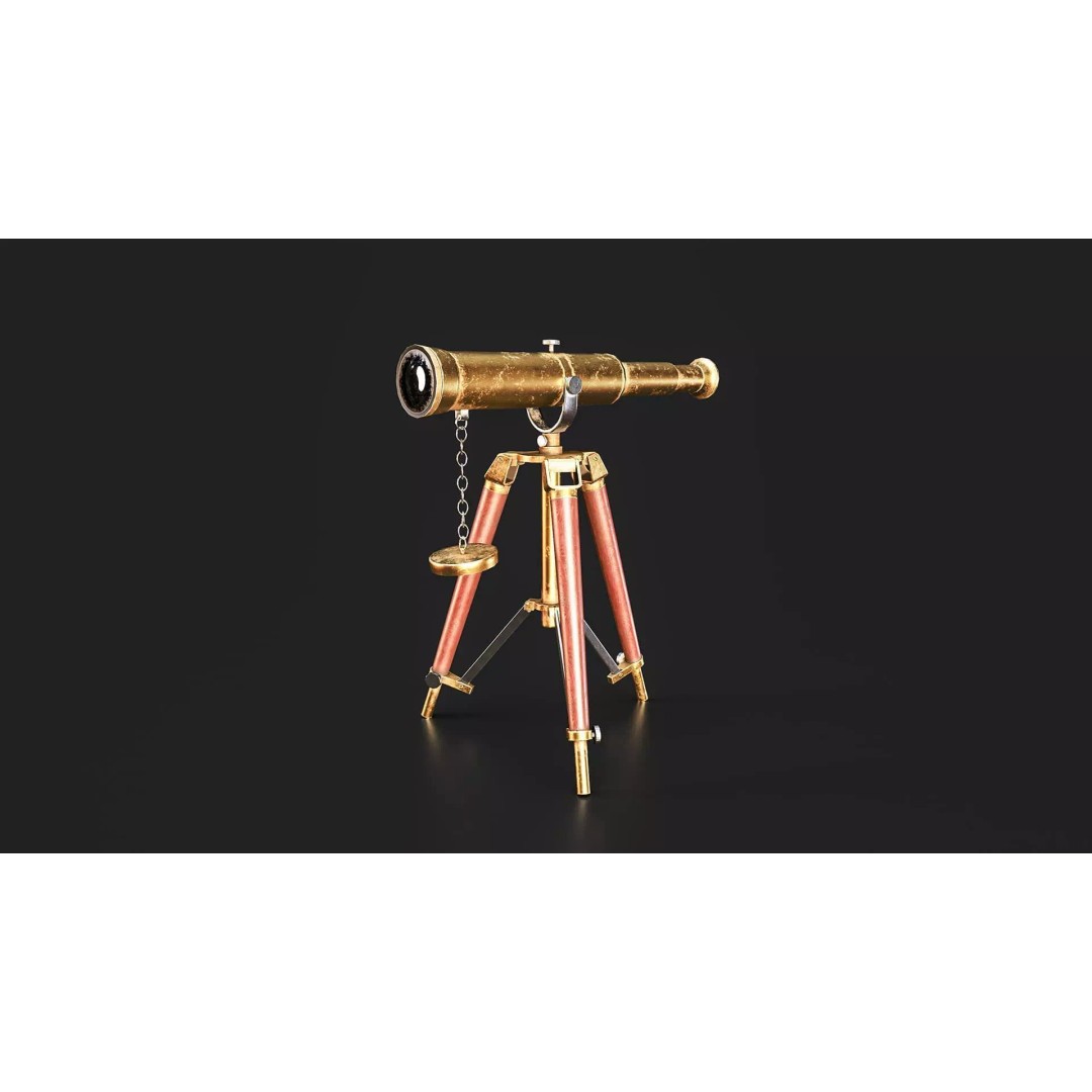 Ancient Telescope 3D Model – Low Poly Game Ready Asset, FBX, OBJ - View 2