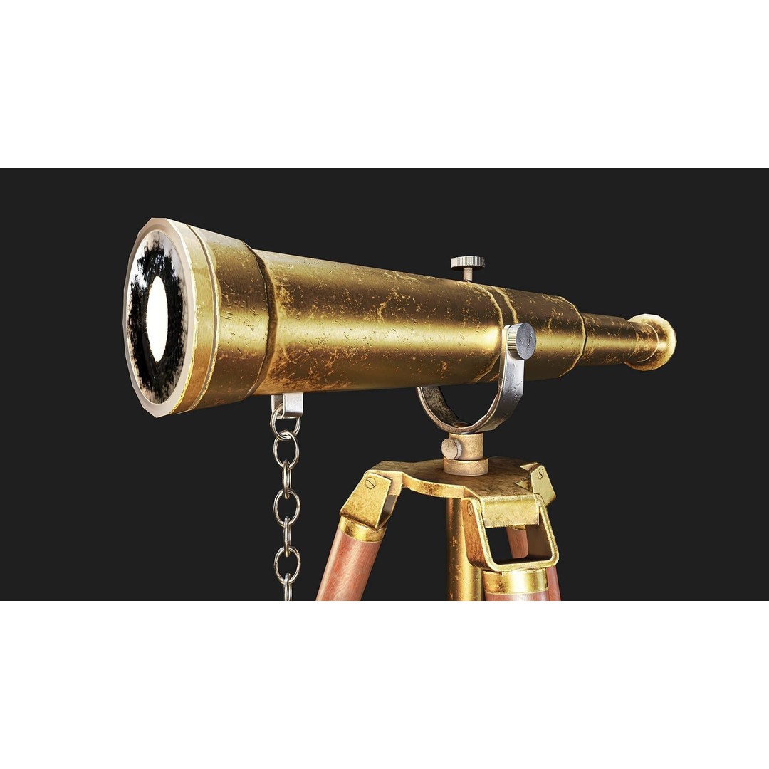 Ancient Telescope 3D Model – Low Poly Game Ready Asset, FBX, OBJ - View 3