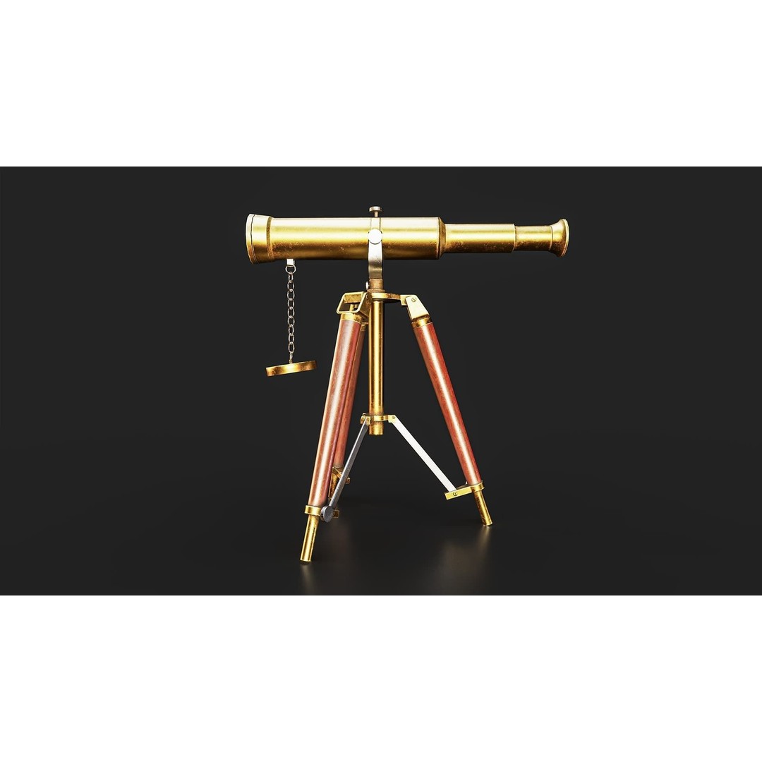 Ancient Telescope 3D Model – Low Poly Game Ready Asset, FBX, OBJ - View 4