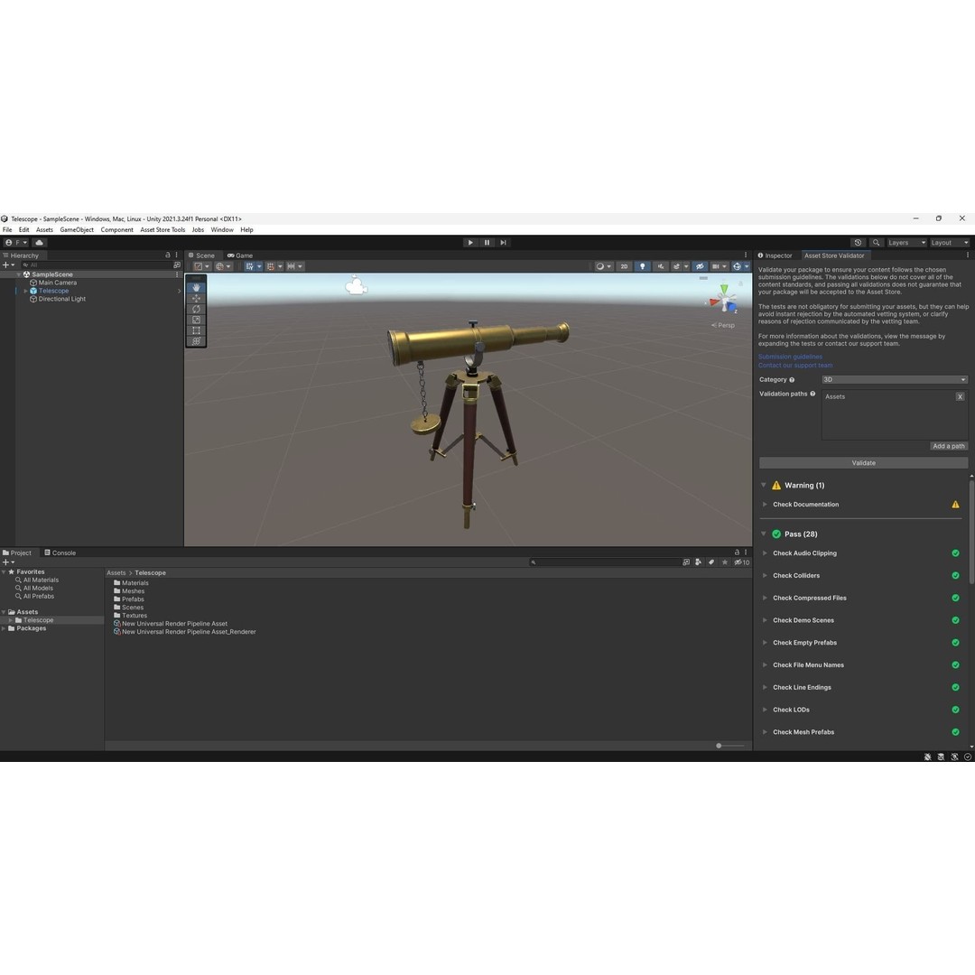 Ancient Telescope 3D Model – Low Poly Game Ready Asset, FBX, OBJ - View 5