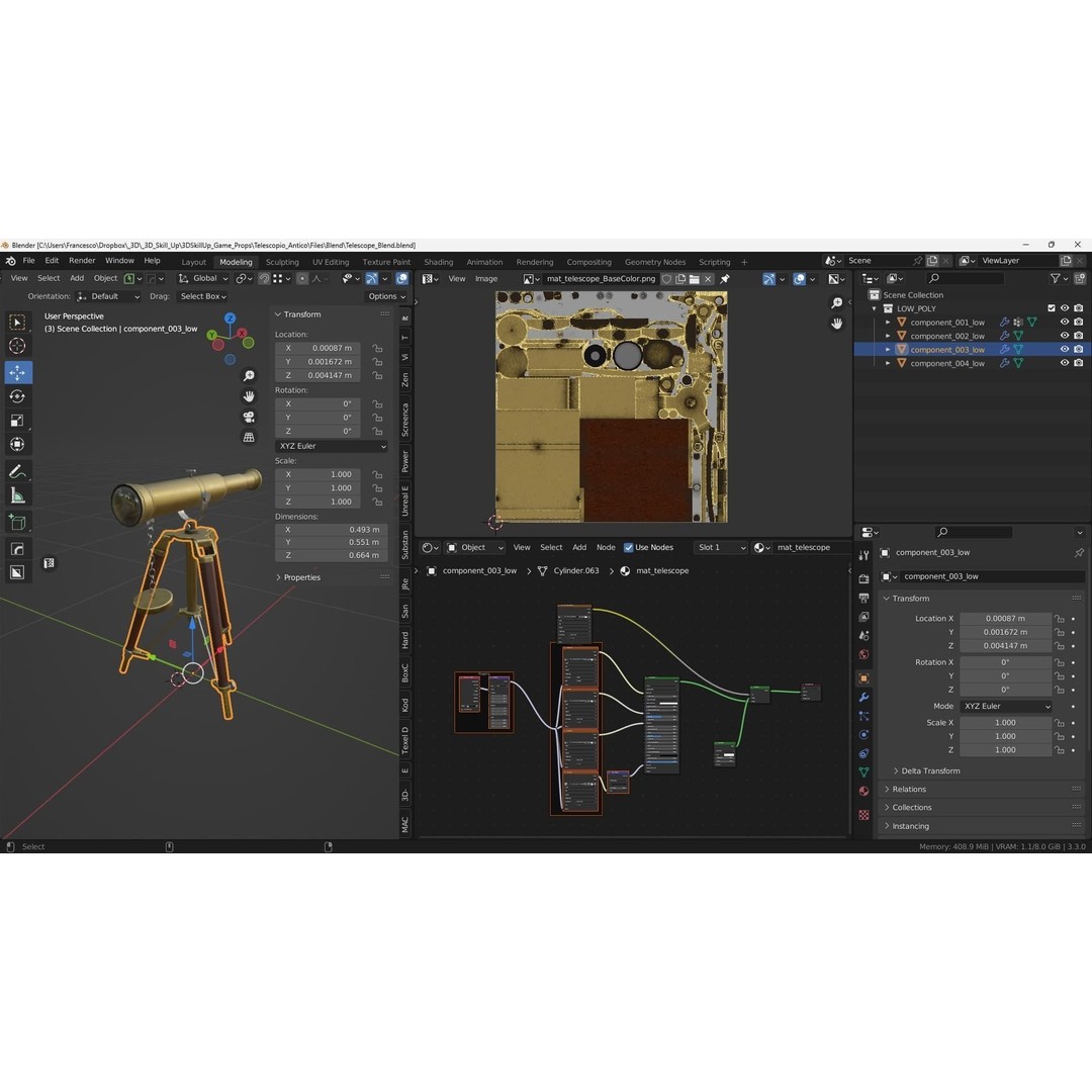 Ancient Telescope 3D Model – Low Poly Game Ready Asset, FBX, OBJ - View 6