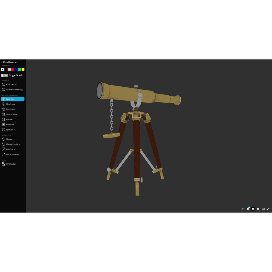 Ancient Telescope 3D Model – Low Poly Game Ready Asset, FBX, OBJ - View 7