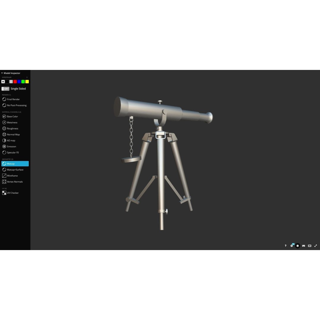 Ancient Telescope 3D Model – Low Poly Game Ready Asset, FBX, OBJ - View 9