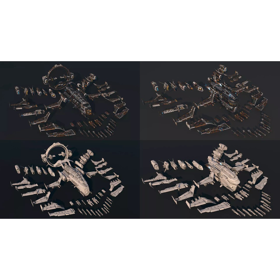 Spacecraft 3D Model – Low Poly Sci-Fi Game Asset, FBX, PBR - View 12