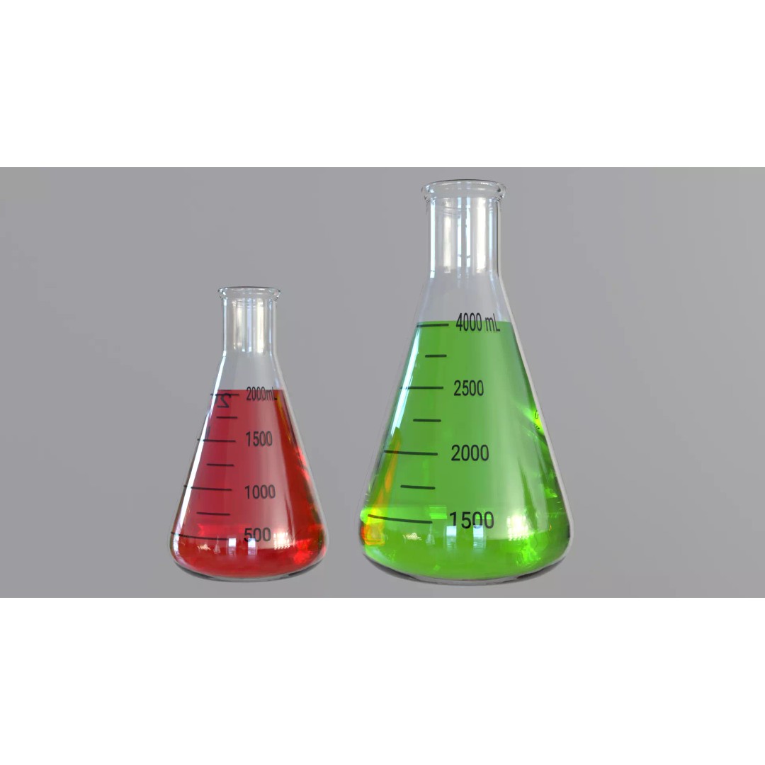 Flasks 3D Model – Low Poly PBR Glassware for Laboratory Use - View 2
