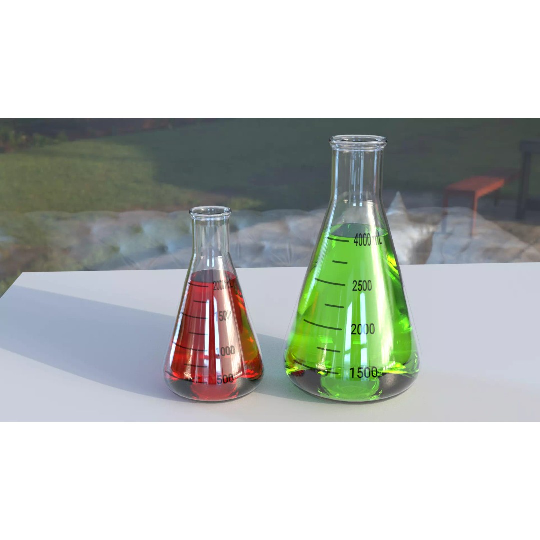 Flasks 3D Model – Low Poly PBR Glassware for Laboratory Use - View 3
