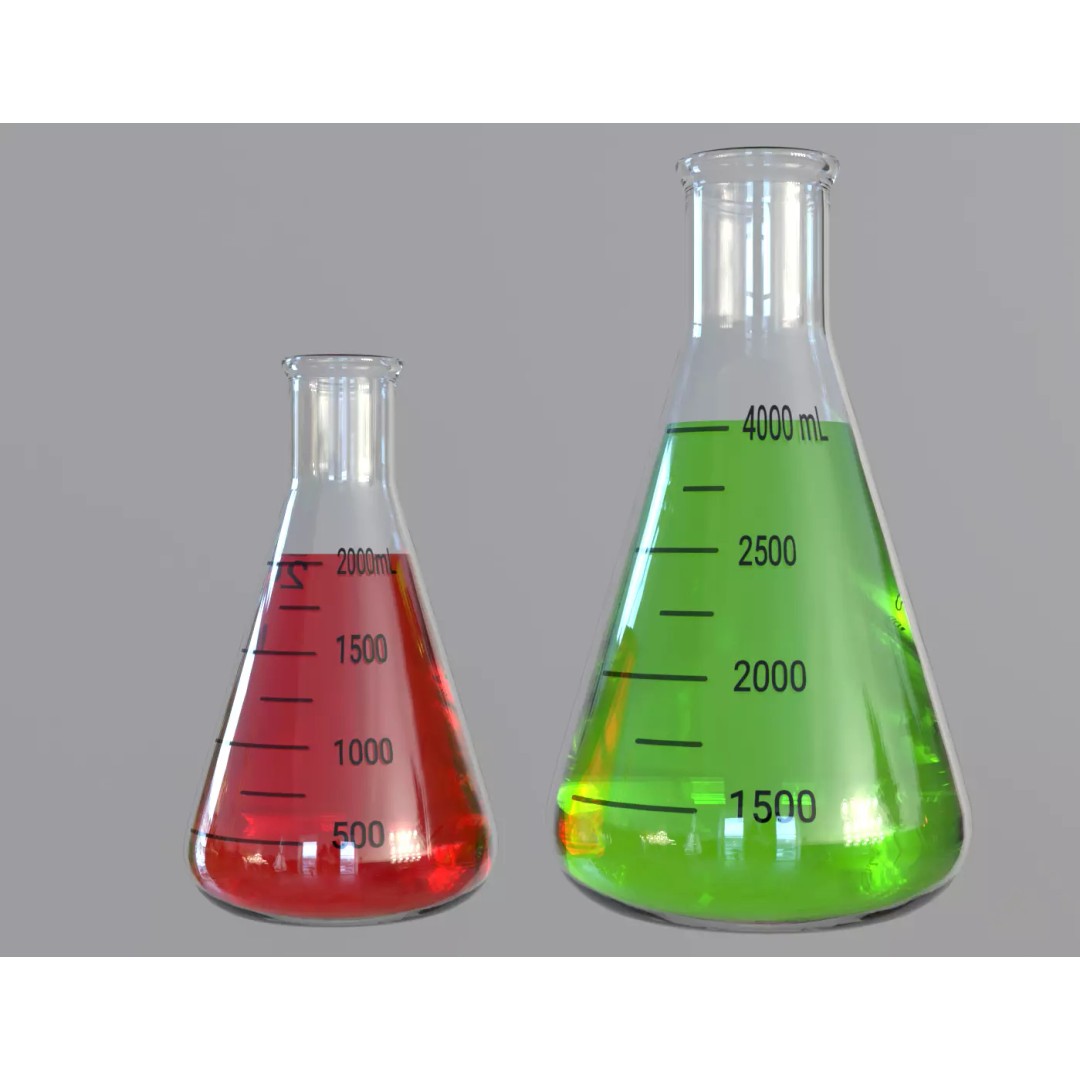 Flasks 3D Model – Low Poly PBR Glassware for Laboratory Use - View 4