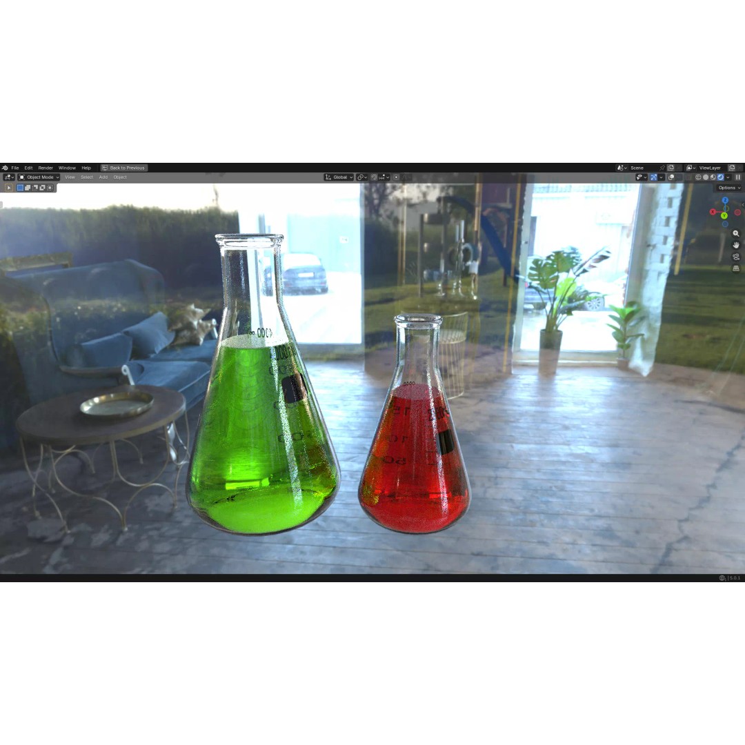 Flasks 3D Model – Low Poly PBR Glassware for Laboratory Use - View 5