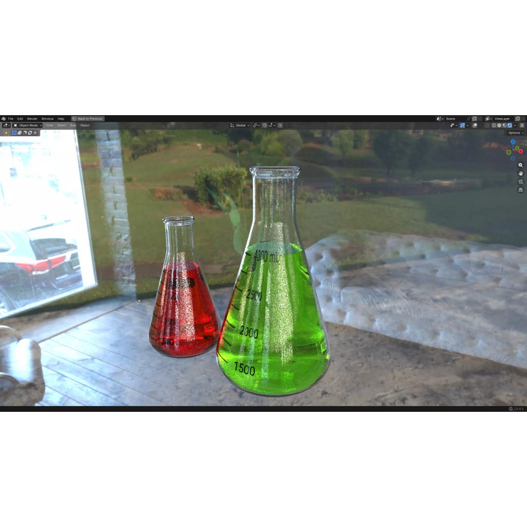 Flasks 3D Model – Low Poly PBR Glassware for Laboratory Use - View 7