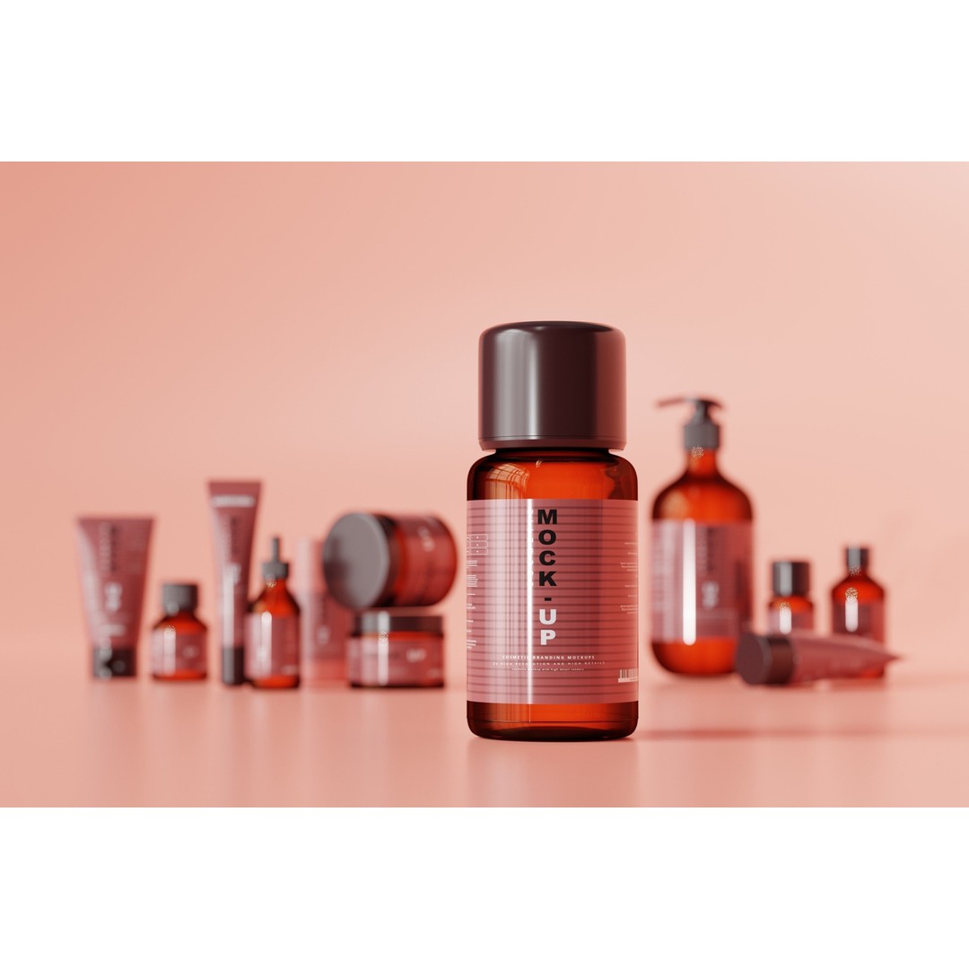 Cosmetic Products 3D Model – High Poly Amber Glass Bottles, FBX, OBJ