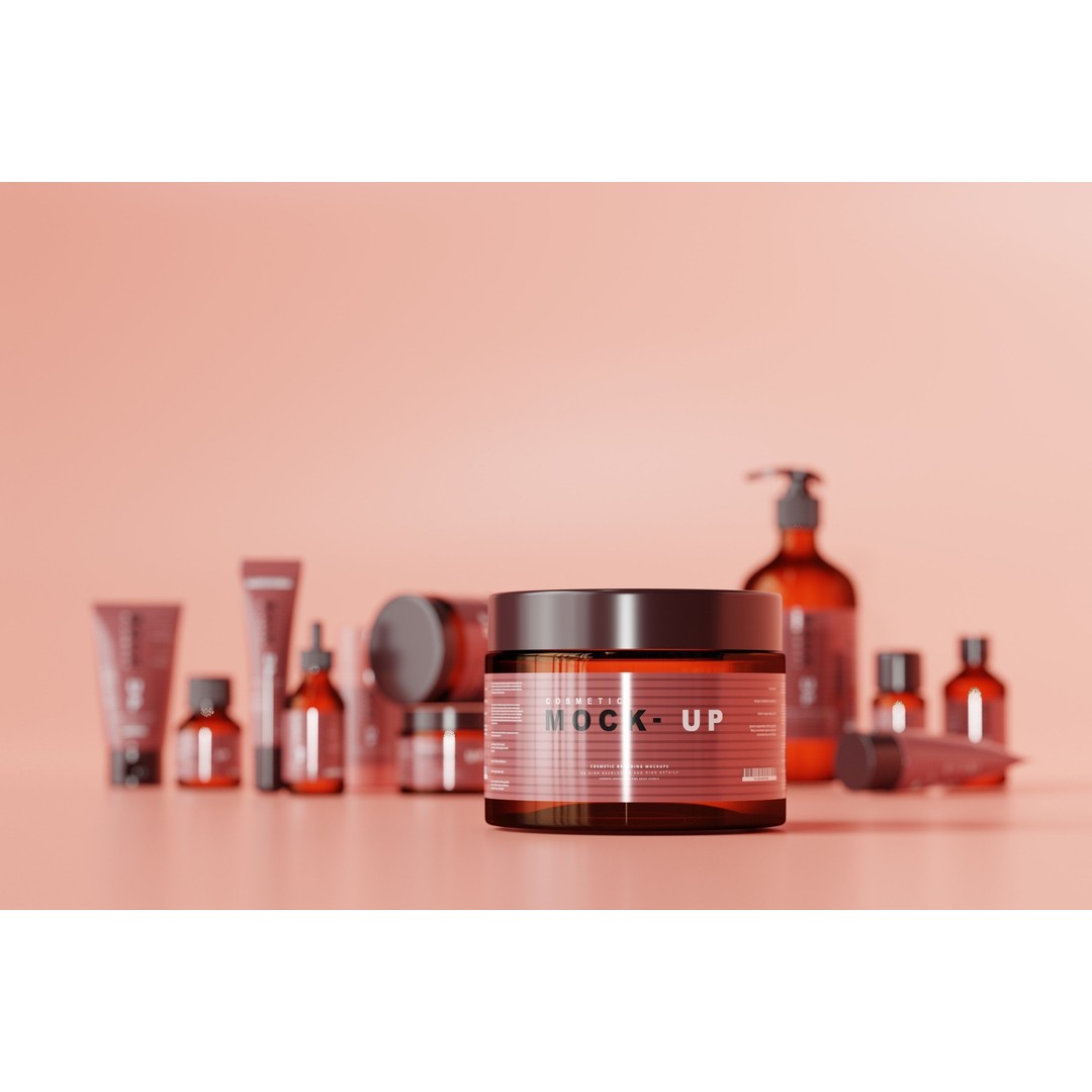 Cosmetic Products 3D Model – High Poly Amber Glass Bottles, FBX, OBJ - View 10