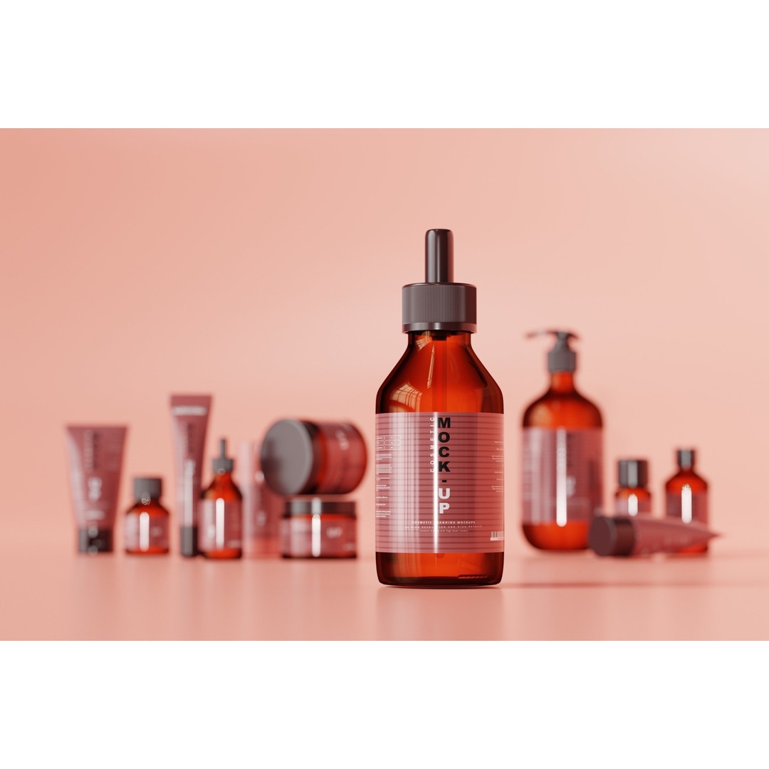 Cosmetic Products 3D Model – High Poly Amber Glass Bottles, FBX, OBJ - View 13