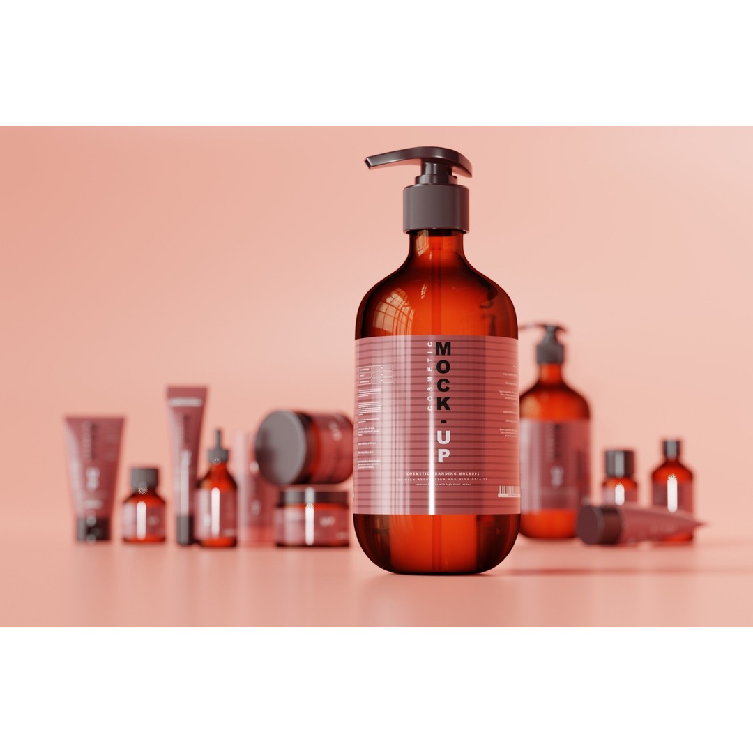 Cosmetic Products 3D Model – High Poly Amber Glass Bottles, FBX, OBJ - View 15