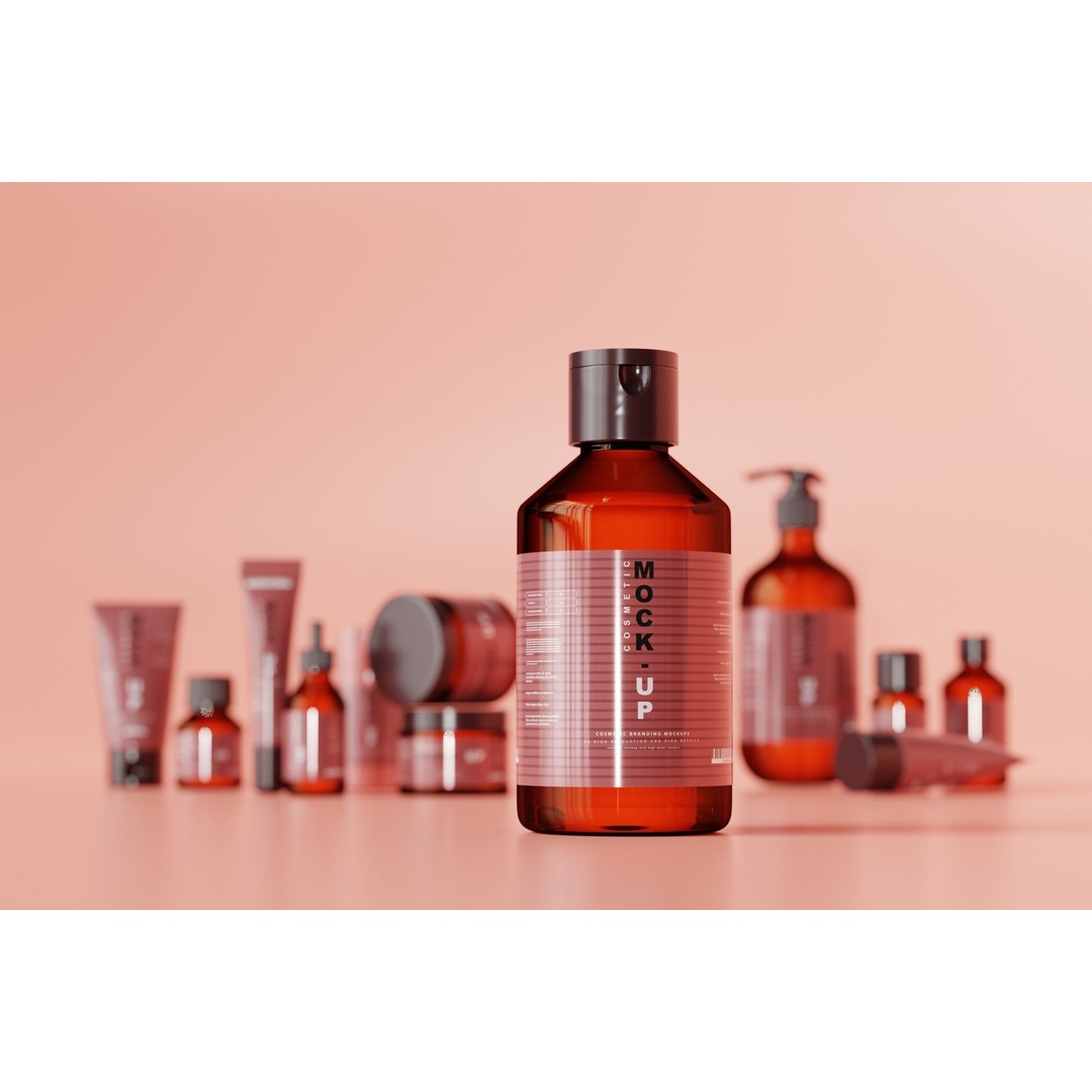 Cosmetic Products 3D Model – High Poly Amber Glass Bottles, FBX, OBJ - View 16