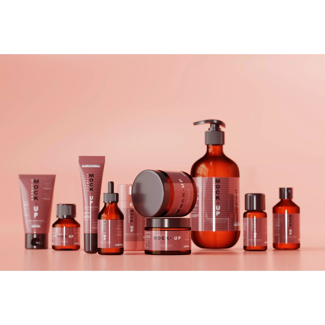 Cosmetic Products 3D Model – High Poly Amber Glass Bottles, FBX, OBJ - View 2