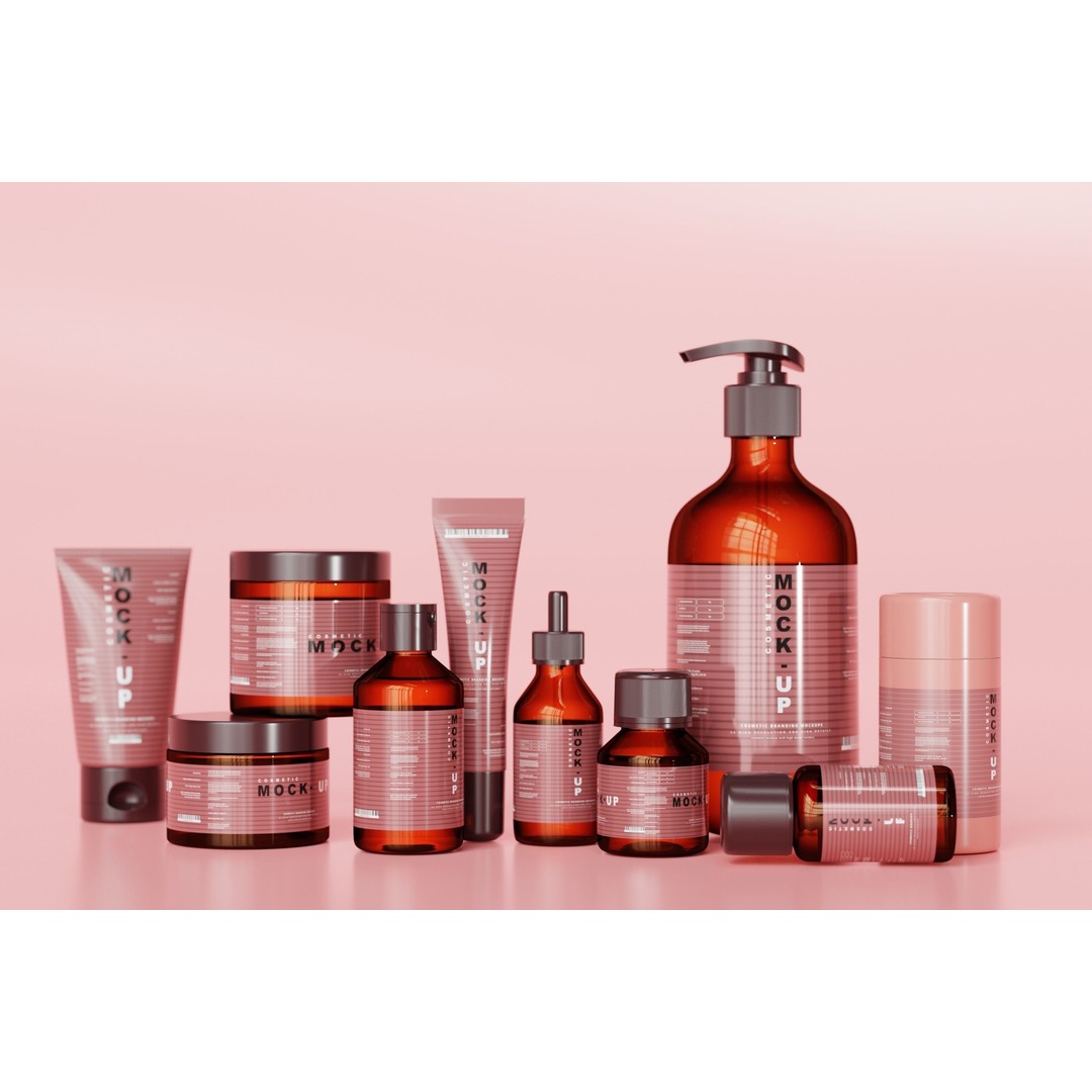 Cosmetic Products 3D Model – High Poly Amber Glass Bottles, FBX, OBJ - View 3