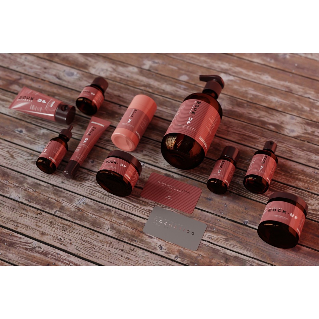Cosmetic Products 3D Model – High Poly Amber Glass Bottles, FBX, OBJ - View 4