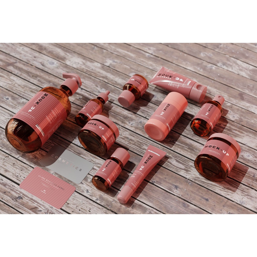 Cosmetic Products 3D Model – High Poly Amber Glass Bottles, FBX, OBJ - View 6