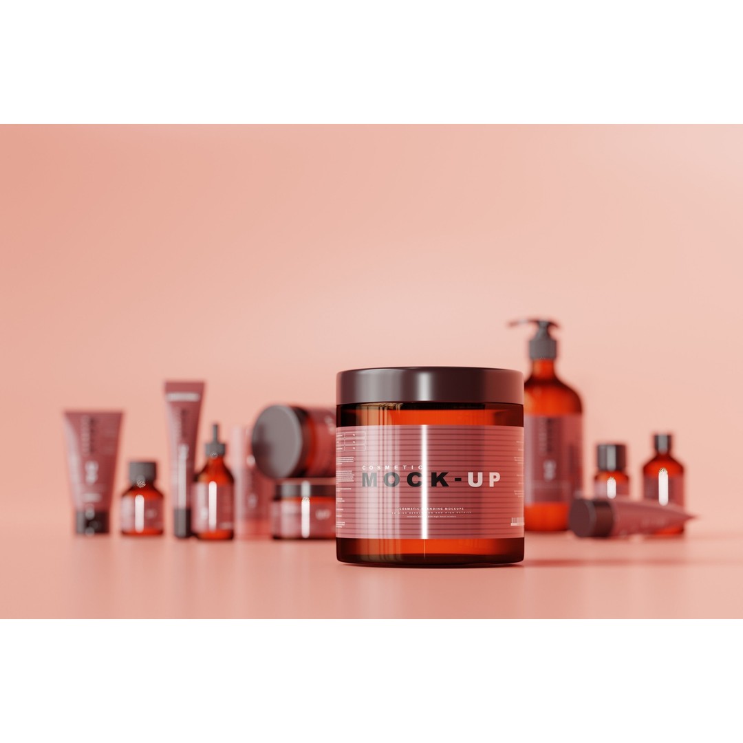 Cosmetic Products 3D Model – High Poly Amber Glass Bottles, FBX, OBJ - View 9