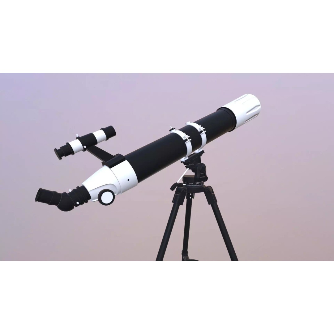 Telescope 3D Model – Low Poly Game Asset, FBX & OBJ Formats - View 2
