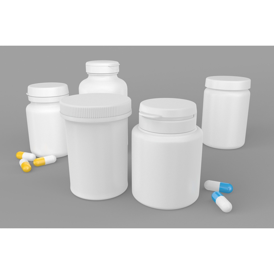 Pills Jars Set 3D Model – Subdivision Ready Medical Assets, C4D, OBJ - View 3