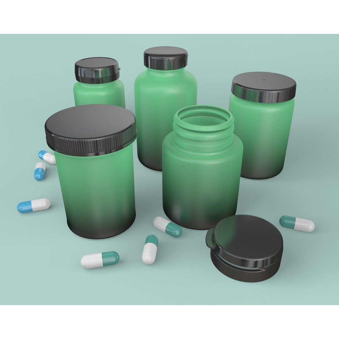 Pills Jars Set 3D Model – Subdivision Ready Medical Assets, C4D, OBJ - View 4