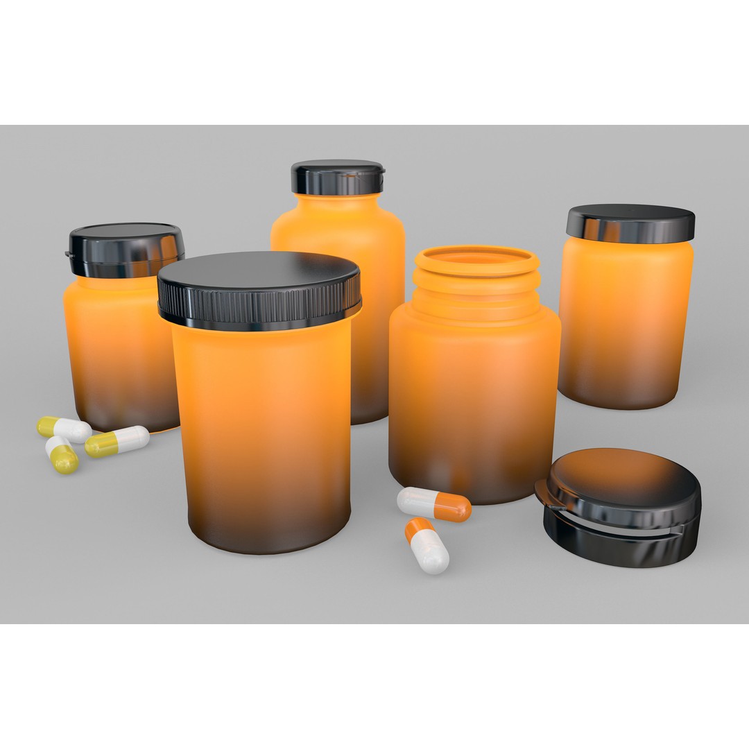 Pills Jars Set 3D Model – Subdivision Ready Medical Assets, C4D, OBJ - View 5