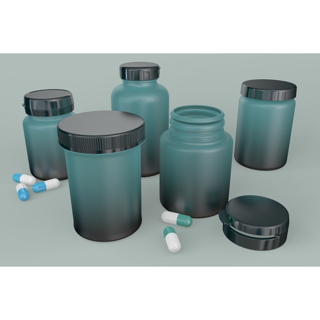 Pills Jars Set 3D Model – Subdivision Ready Medical Assets, C4D, OBJ - View 6