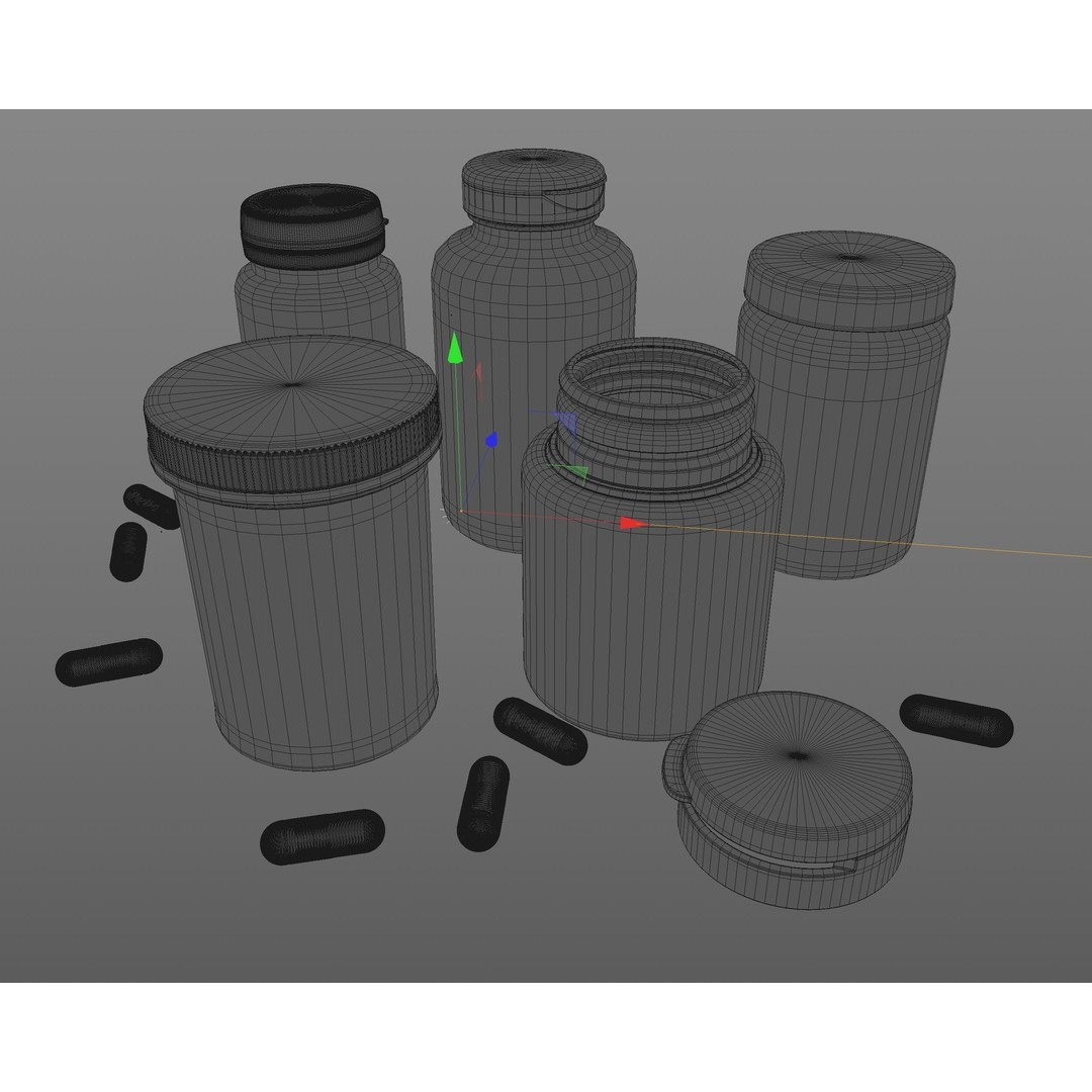 Pills Jars Set 3D Model – Subdivision Ready Medical Assets, C4D, OBJ - View 7