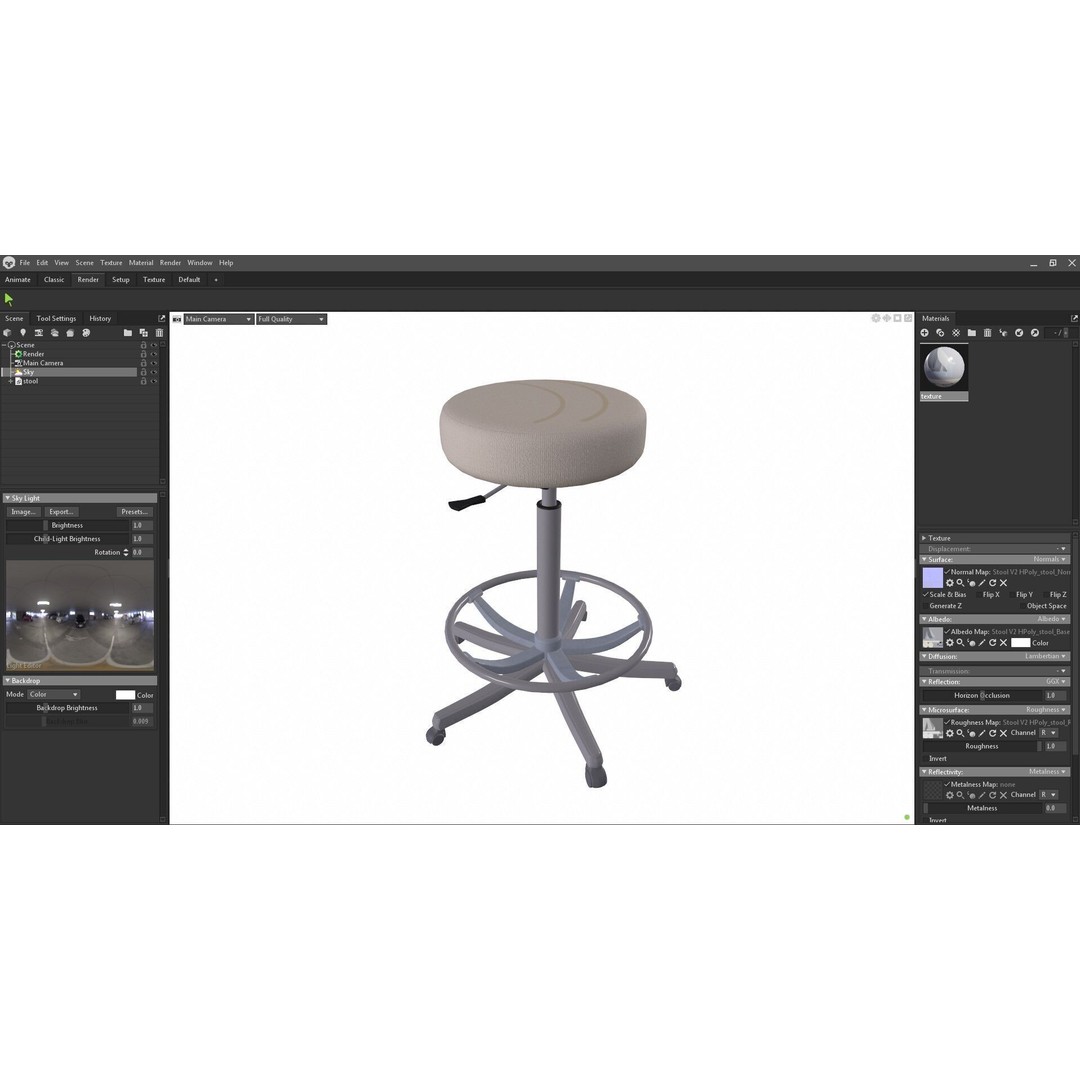 Adjustable Swivel Stool 3D Model – Low Poly Game-Ready PBR Asset